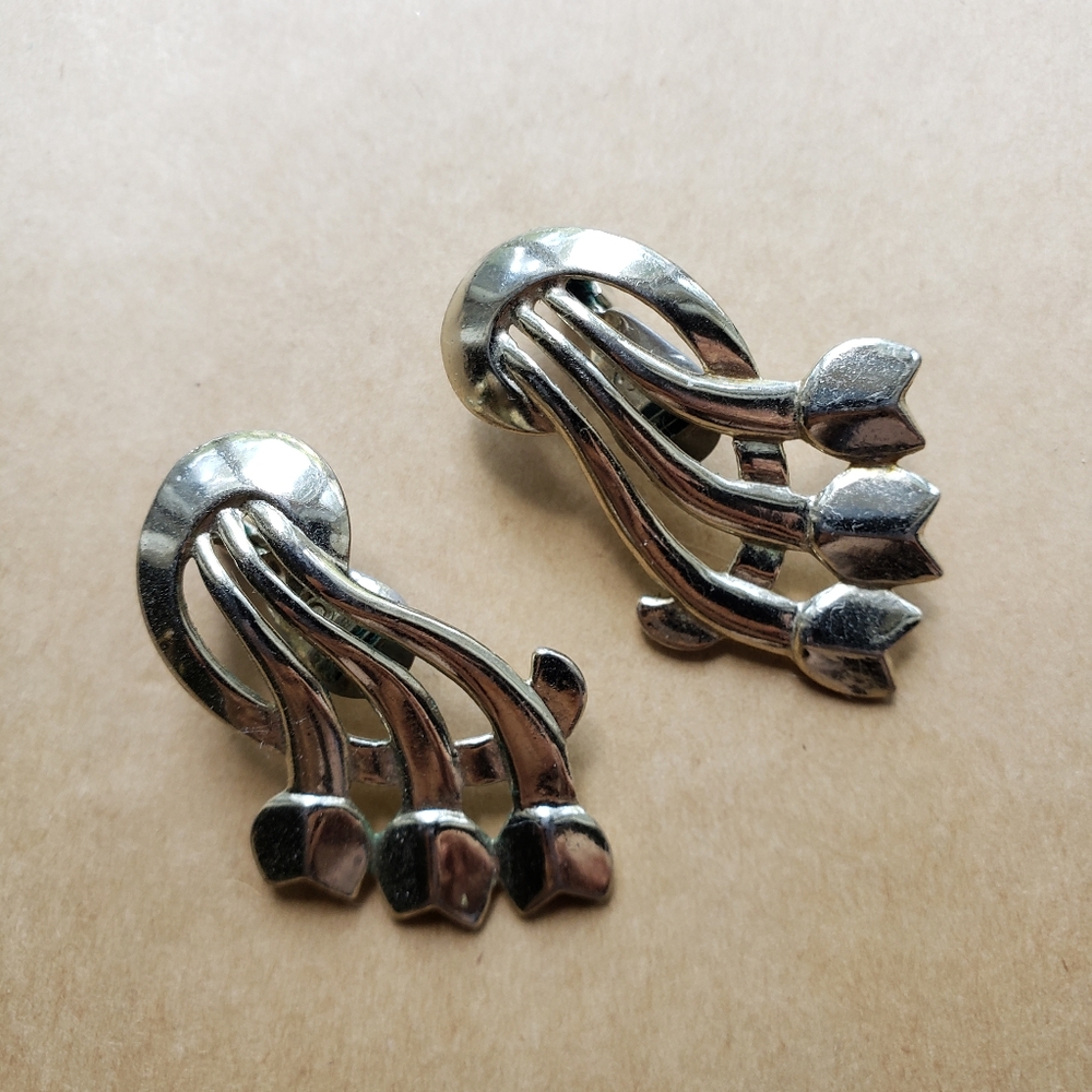 Vintage Monet PATD Silver Earrings Clip On